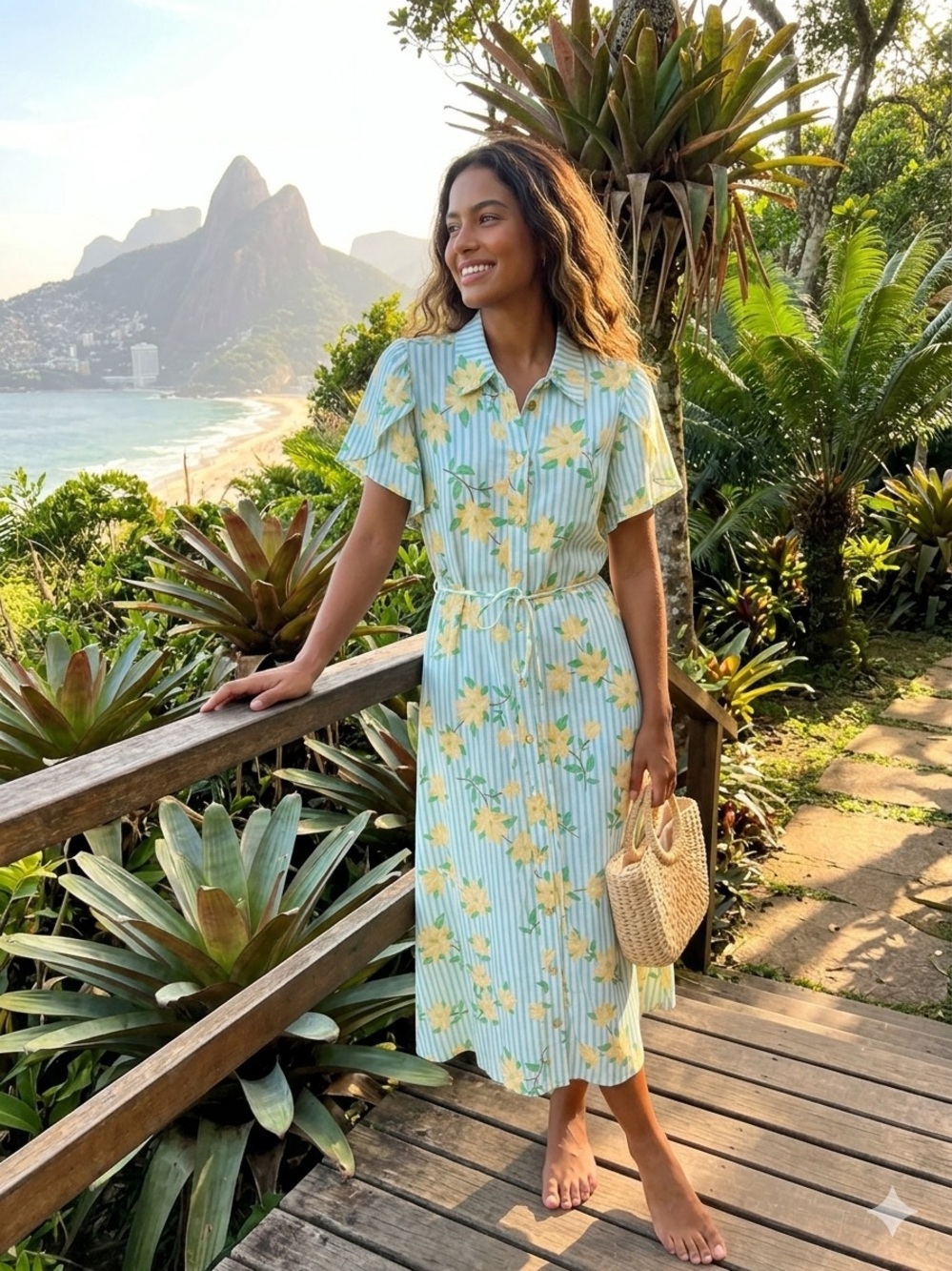 Draper James Yellow Floral Stripe Button-Front Midi Dress Large